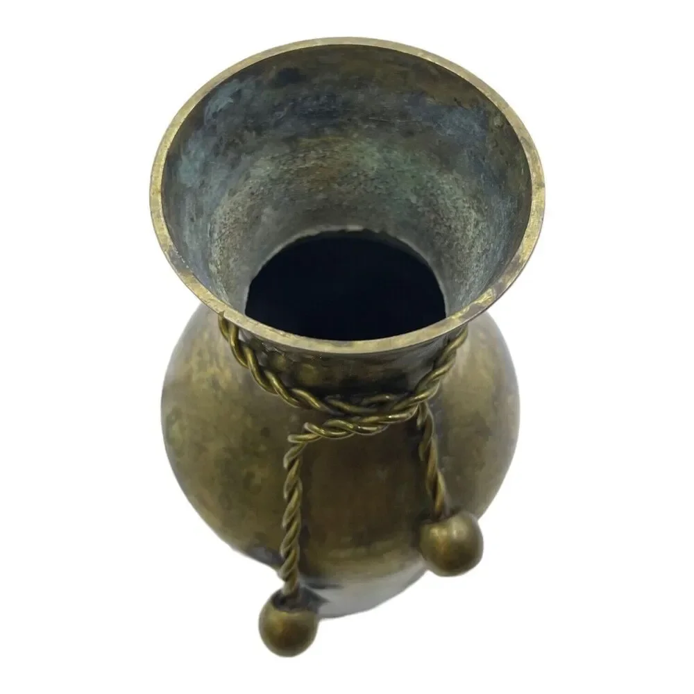 Vintage Small Solid Brass Decorative Vase With Braided Copper Tie Made in India.